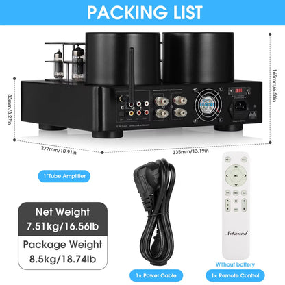 Nobsound Hifi Hybird Stereo Valve Tube Amplifier Bluetooth 5.0 Audio Receiver COAX / OPT Power Amp USB Player