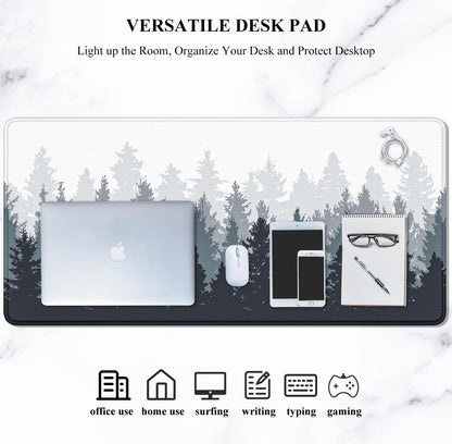 Large Gaming Mouse Pad, Forest Theme XXL 35.4 X 15.7 in Desk Pad Stitched Non-Slip Rubber Long Computer Mousepad Thin Extended Full Size Desk Mat for Desktop, Laptop, Wireless Mice, White